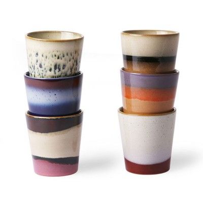 Mugs en céramique 70's multicolore (lot de 6) - HKliving