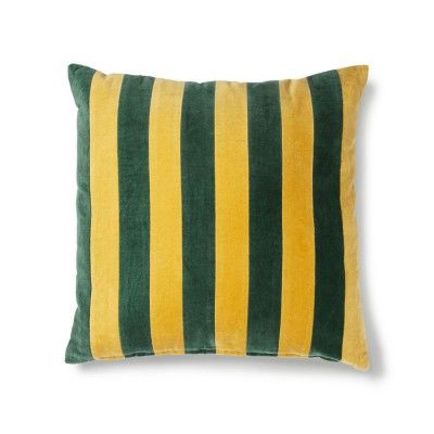 Coussin rayé en velours vert/moutarde - HKliving