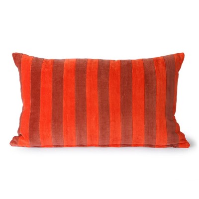 Coussin rayé en velours rouge & bordeaux - HKliving