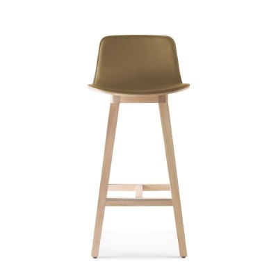 Chaise de bar Kuskoa chêne & simili cuir caramel H80 cm - Alki