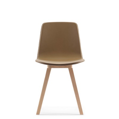 Chaise Kuskoa coque chêne & simili cuir caramel - Alki