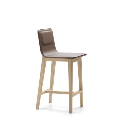 Chaise de bar dossier haut Laia chêne & taupe H66 cm - Alki