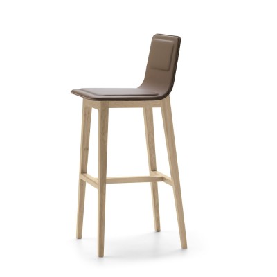 Chaise de bar dossier haut Laia chêne & taupe H80 cm - Alki