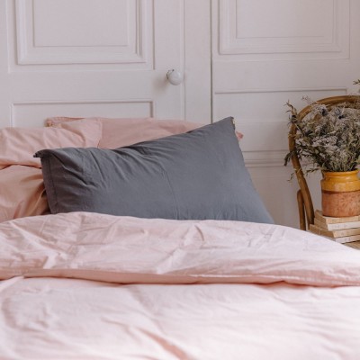 Taie d'oreiller en percale de coton gris ardoise - Les Pensionnaires