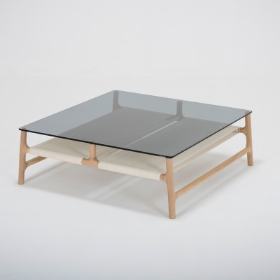 Table basse carrée Fawn chêne & verre trempé gris - Gazzda