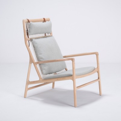 Chaise lounge Dedo chêne & tissu bleu-gris - Gazzda