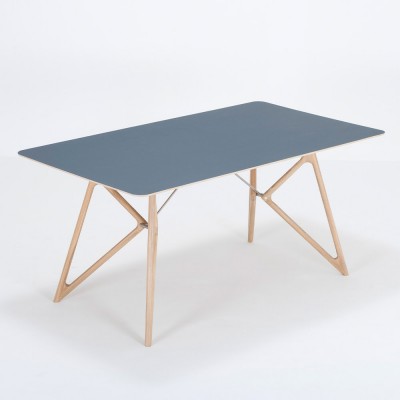 Table Tink chêne & plateau linoléum bleu fumé - Gazzda