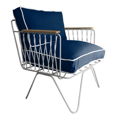 Fauteuil Croisette en coton bleu indigo - Honoré