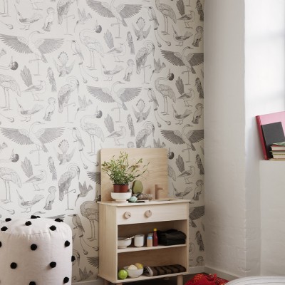Papier peint Katie Scott Oiseaux blanc - Ferm Living
