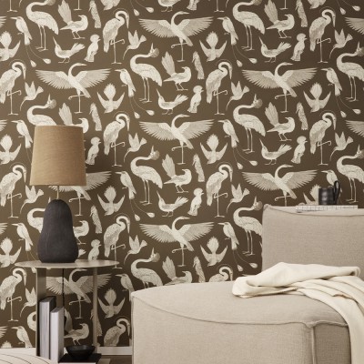 Papier peint Katie Scott Oiseaux marron - Ferm Living