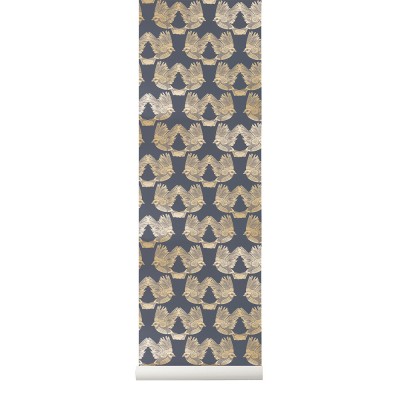 Papier peint Oiseaux bleu foncé & or - Ferm Living