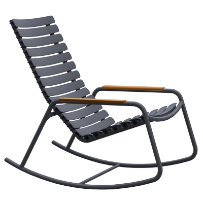 Rocking chair d'extérieur ReClips gris et accoudoirs en bambou - Houe