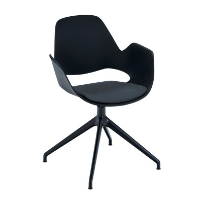 Chaise Falk rembourrée gris avec accoudoirs et piètement pivotant 4 branches noir - Houe