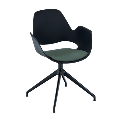 Chaise Falk rembourrée vert avec accoudoirs et piètement pivotant 4 branches noir - Houe