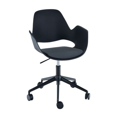 Chaise Falk rembourrée gris avec accoudoirs et piètement pivotant 5 branches à roulettes noir - Houe