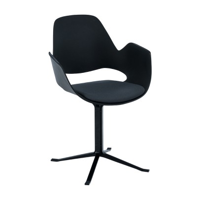 Chaise Falk rembourrée gris avec accoudoirs et piètement colonne noir - Houe