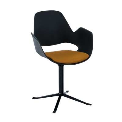 Chaise Falk rembourrée moutarde avec accoudoirs et piètement colonne noir - Houe