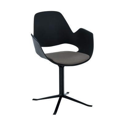 Chaise Falk rembourrée beige avec accoudoirs et piètement colonne noir - Houe