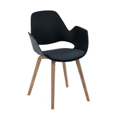 Chaise Falk rembourrée gris avec accoudoirs et piètement en chêne - Houe
