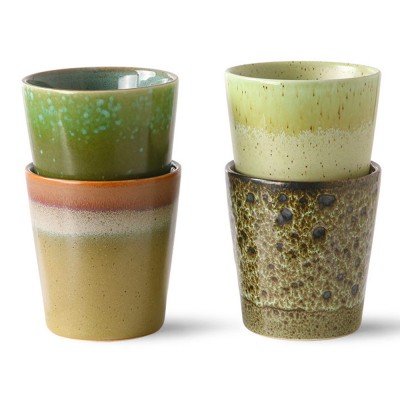 Tasse à café en céramique 70's spring greens (lot de quatre) - HKliving