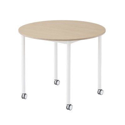 Table Base Round chêne et blanc avec roulettes - Muuto