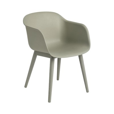 Chaise avec accoudoirs Fiber composite bois et plastique dusty green & piètement bois - Muuto
