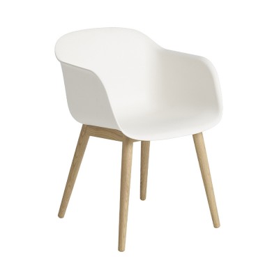 Chaise avec accoudoirs Fiber composite bois et plastique blanc & piètement bois - Muuto
