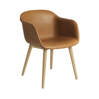 Chaise avec accoudoirs Fiber cuir cognac & piètement bois - Muuto