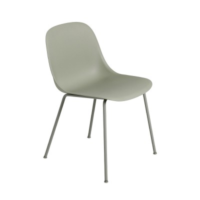 Chaise Fiber composite bois et plastique dusty green & piètement acier - Muuto