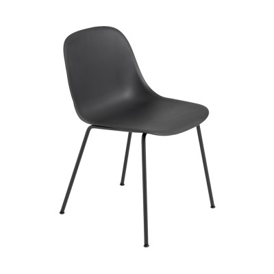 Chaise Fiber composite bois et plastique noir & piètement acier - Muuto