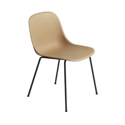 Chaise Fiber composite bois et plastique ocre & piètement acier - Muuto