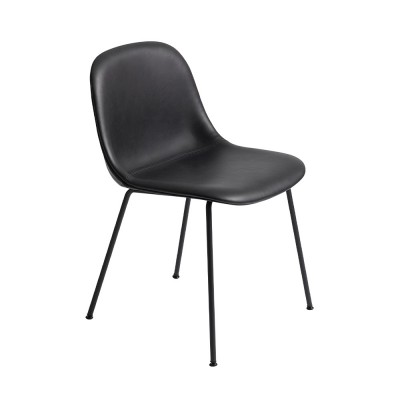Chaise Fiber cuir noir & piètement acier - Muuto