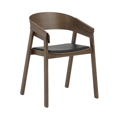 Chaise avec accoudoirs Cover hêtre brun foncé & cuir noir - Muuto