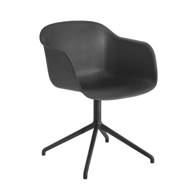 Chaise avec accoudoirs Fiber composite bois et plastique noir & piètement pivotant aluminium - Muuto