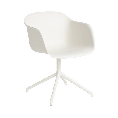 Chaise avec accoudoirs Fiber composite bois et plastique blanc & piètement pivotant aluminium - Muut