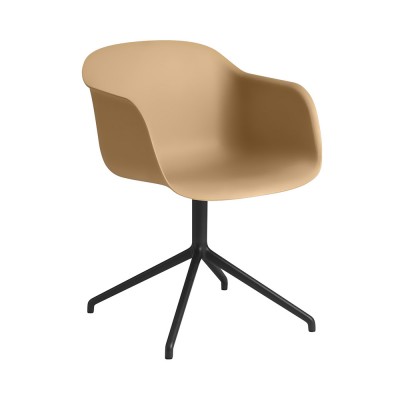 Chaise avec accoudoirs Fiber composite bois et plastique ocre & piètement pivotant aluminium - Muuto