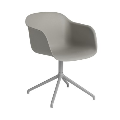 Chaise avec accoudoirs Fiber composite bois et plastique gris & piètement pivotant aluminium - Muuto