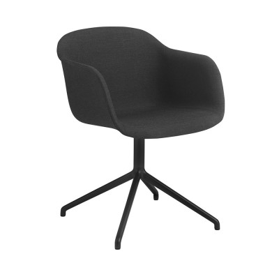 Chaise avec accoudoirs Fiber tissu noir Remix 183 & piètement pivotant aluminium - Muuto