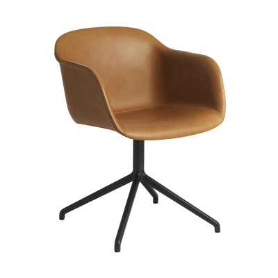 Chaise avec accoudoirs Fiber cuir cognac & piètement pivotant aluminium - Muuto