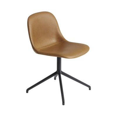 Chaise Fiber cuir cognac & piètement pivotant aluminium - Muuto