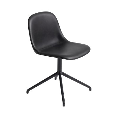 Chaise Fiber cuir noir & piètement pivotant aluminium - Muuto
