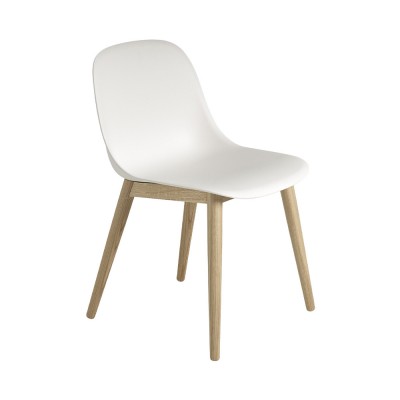 Chaise Fiber composite bois et plastique blanc & piètement bois - Muuto