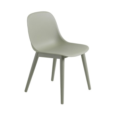 Chaise Fiber composite bois et plastique dusty green & piètement bois - Muuto