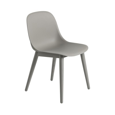 Chaise Fiber composite bois et plastique gris & piètement bois - Muuto