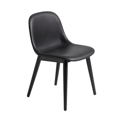 Chaise Fiber cuir noir & piètement bois - Muuto