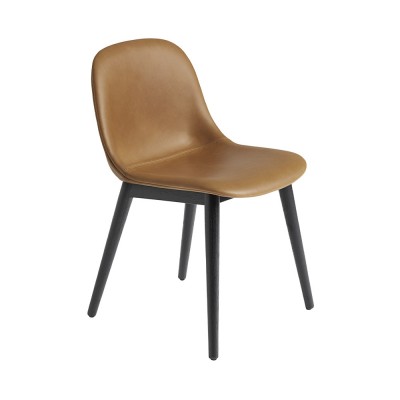 Chaise Fiber cuir cognac & piètement bois - Muuto