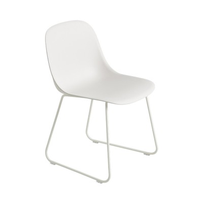 Chaise Fiber composite bois et plastique blanc & piètement acier traîneau - Muuto