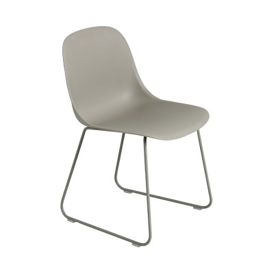 Chaise Fiber composite bois et plastique gris & piètement acier traîneau - Muuto