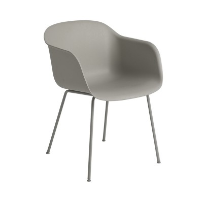 Chaise avec accoudoirs Fiber composite bois et plastique gris & piètement acier - Muuto