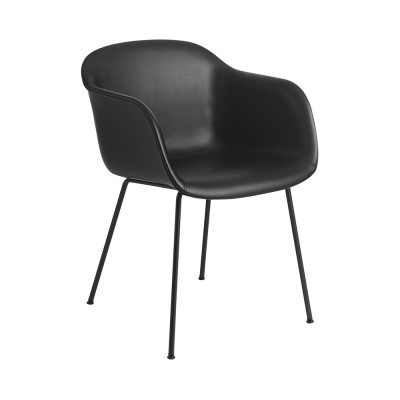 Chaise avec accoudoirs Fiber cuir noir & piètement acier - Muuto
